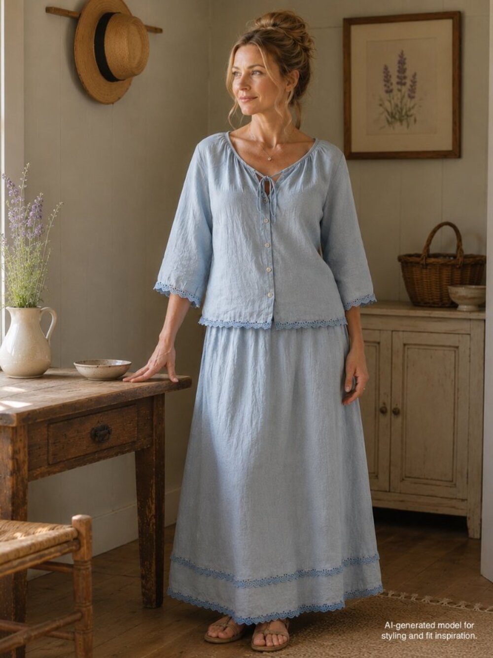 Vintage Y2K Two Star Dog Hemp Skirt Set Blue Cottagecore Prairie Outfit USA Sz S